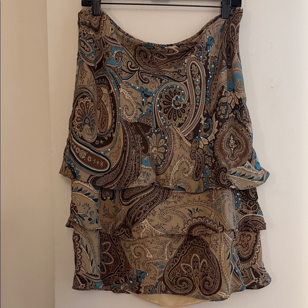Paisley Print Layered Silk Skirt
